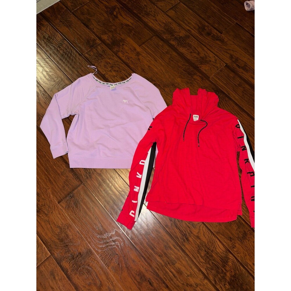 PINK VS Red Hoodie L and Purple Oversized Crew S Bundle